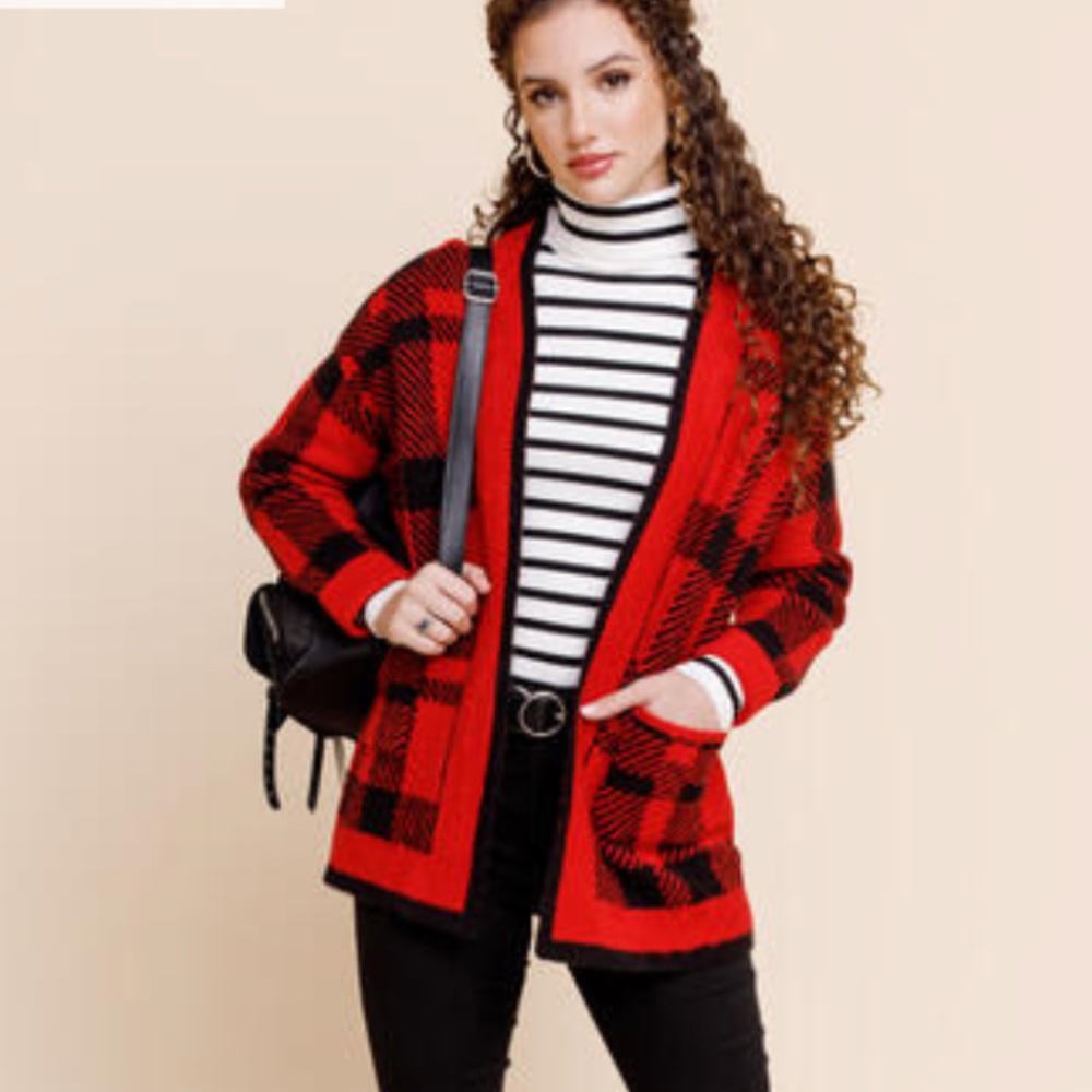 NWT Francesca Dani Plaid Long Cardigan